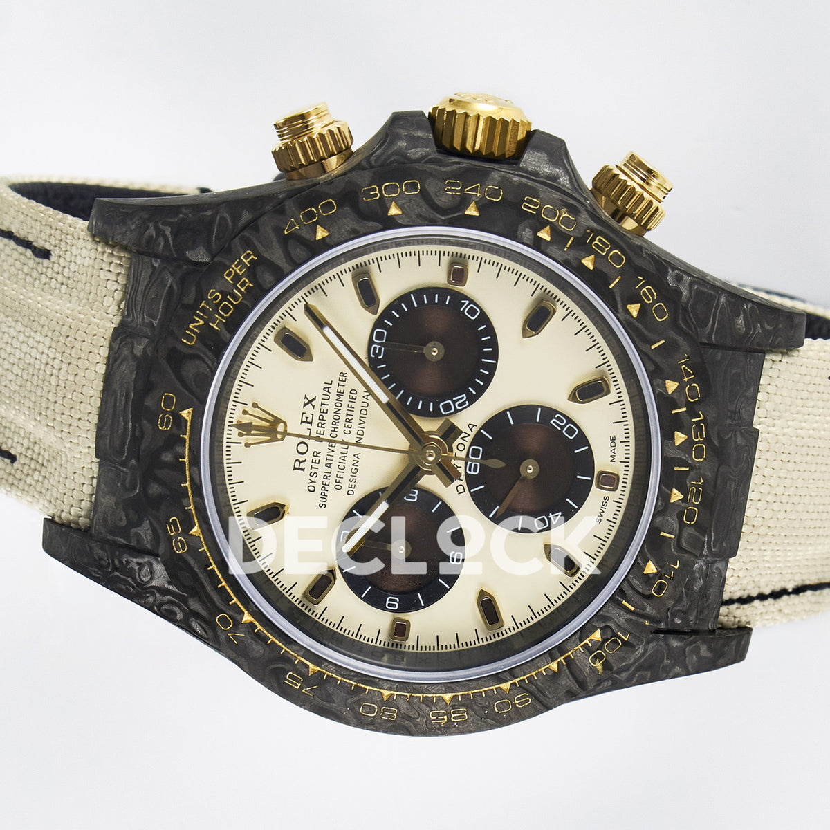 Rolex Daytona Custom Carbon Cream Brown DIWF A7750 replica - rotated dial