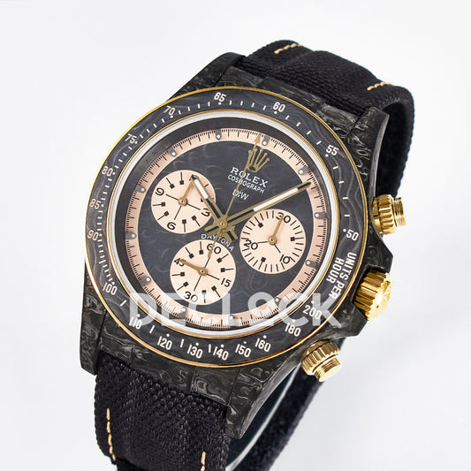 Rolex Daytona Custom Carbon Cream DIWF A7750 replica - angled front