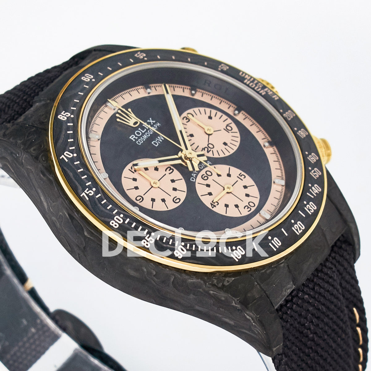 Rolex Daytona Custom Carbon Cream DIWF A7750 replica - angled left
