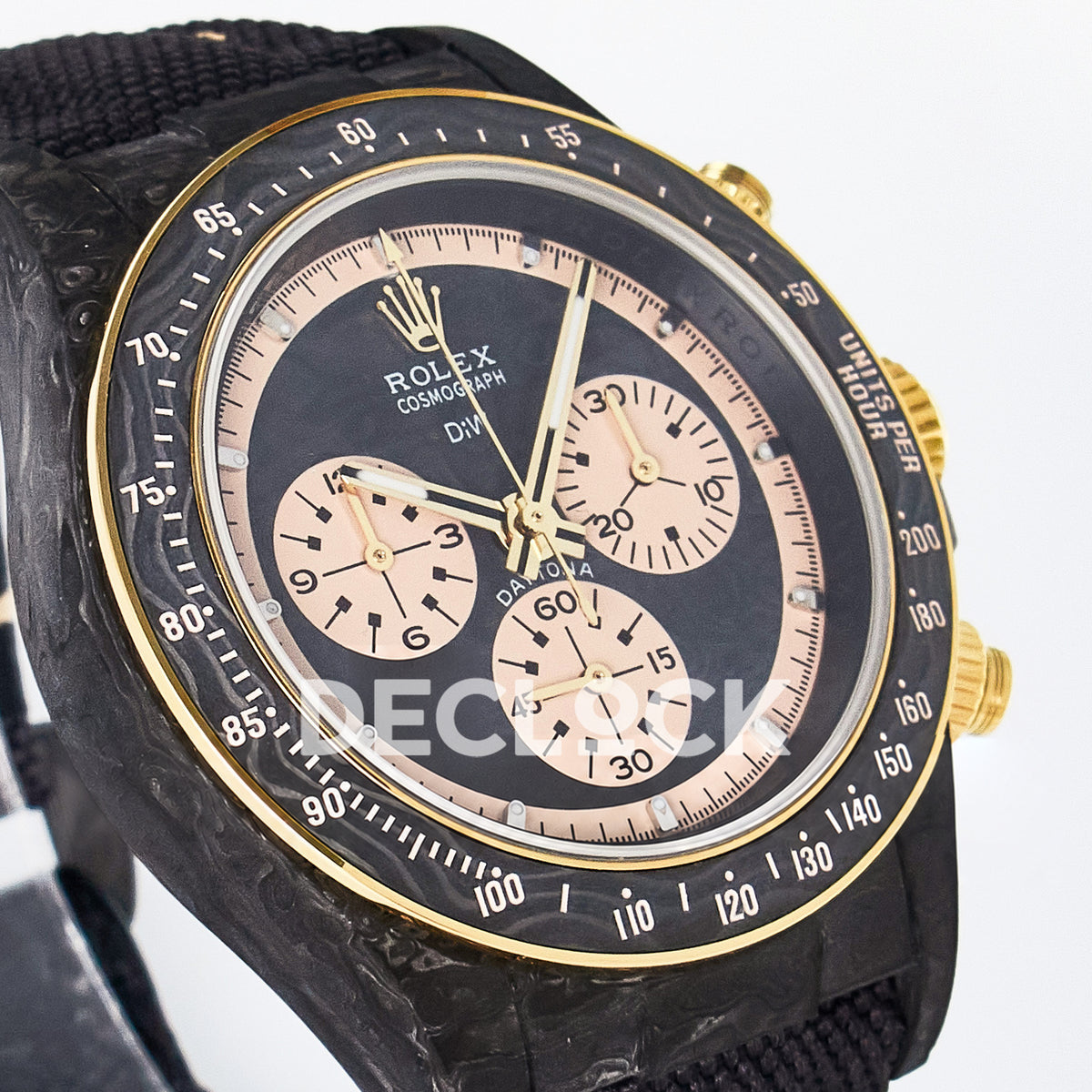 Rolex Daytona Custom Carbon Cream DIWF A7750 replica - angled right