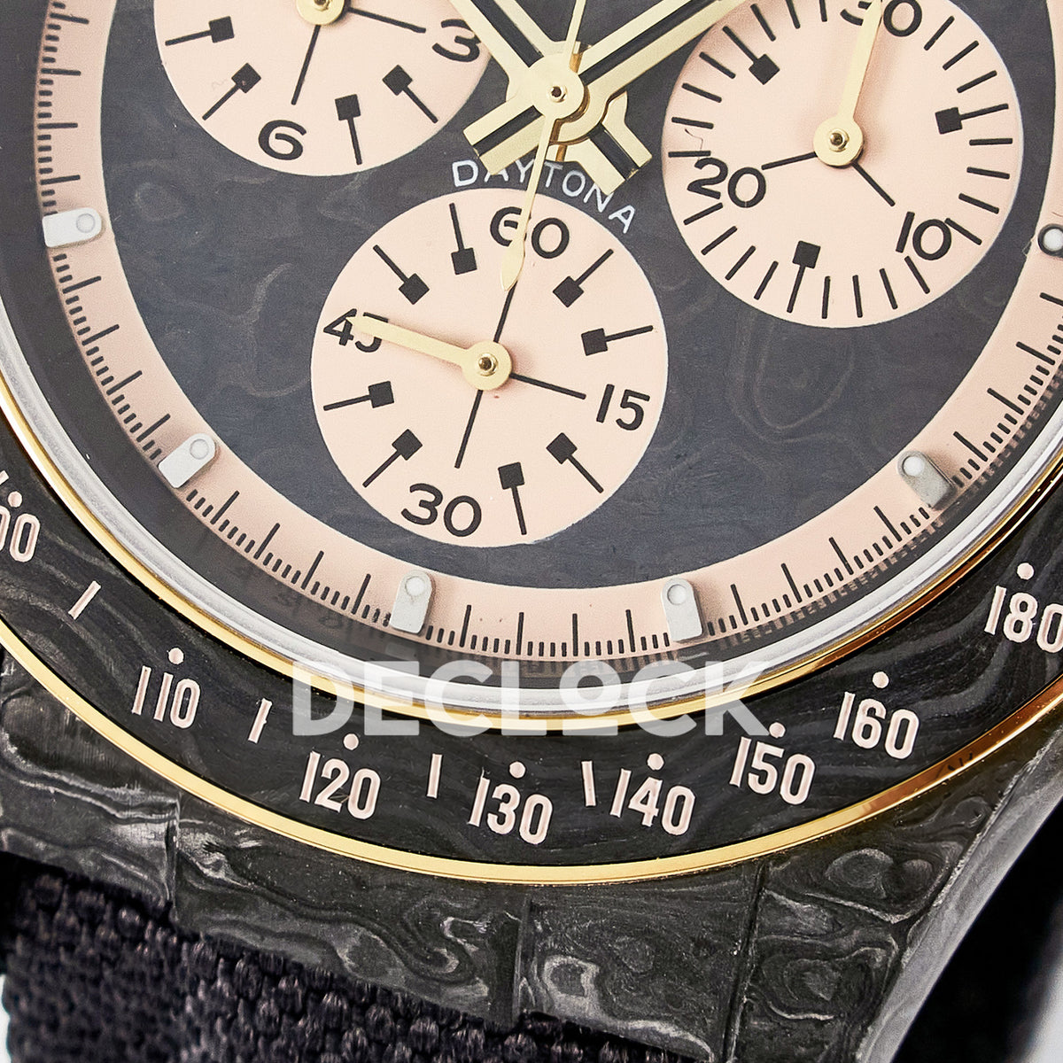 Rolex Daytona Custom Carbon Cream DIWF A7750 replica - bezel close up