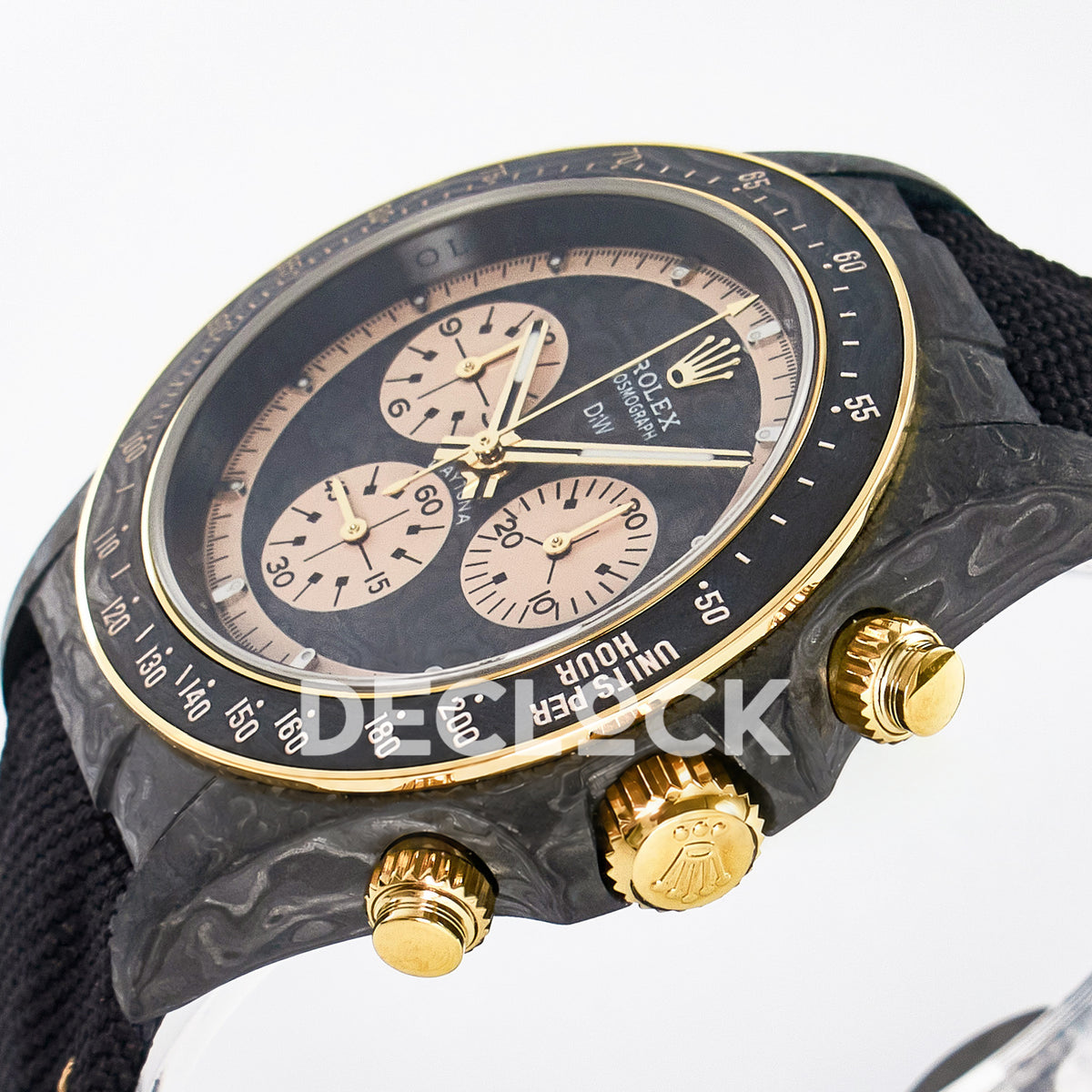 Rolex Daytona Custom Carbon Cream DIWF A7750 replica - crown side front