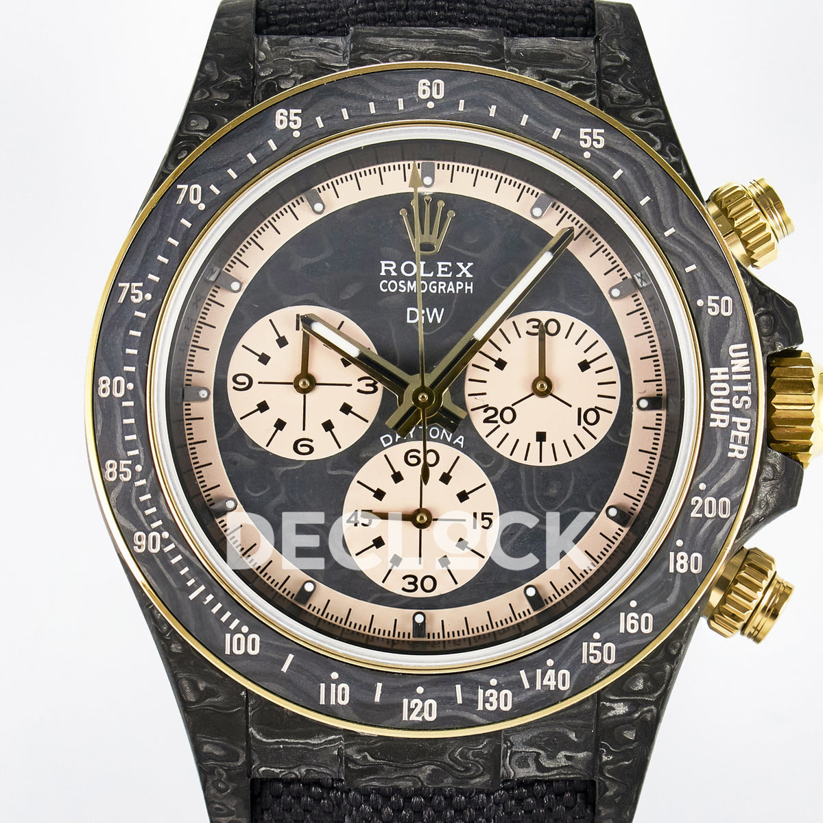 Rolex Daytona Custom Carbon Cream DIWF A7750 replica - dial close up