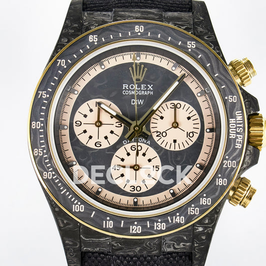 Rolex Daytona Custom Carbon Cream DIWF A7750 replica - dial close up