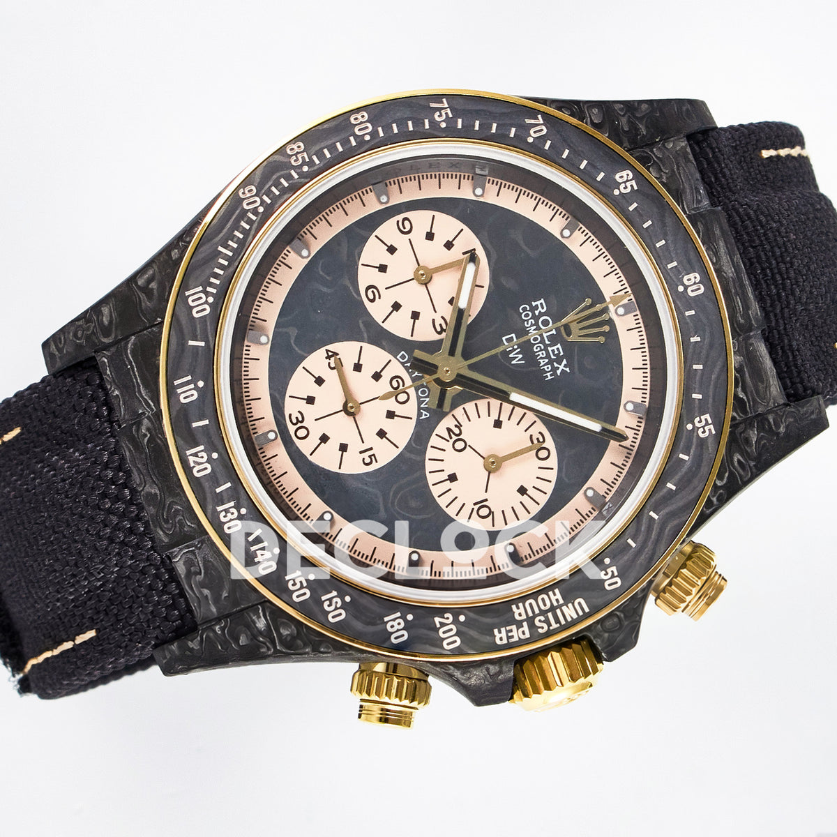 Rolex Daytona Custom Carbon Cream DIWF A7750 replica - rotated front