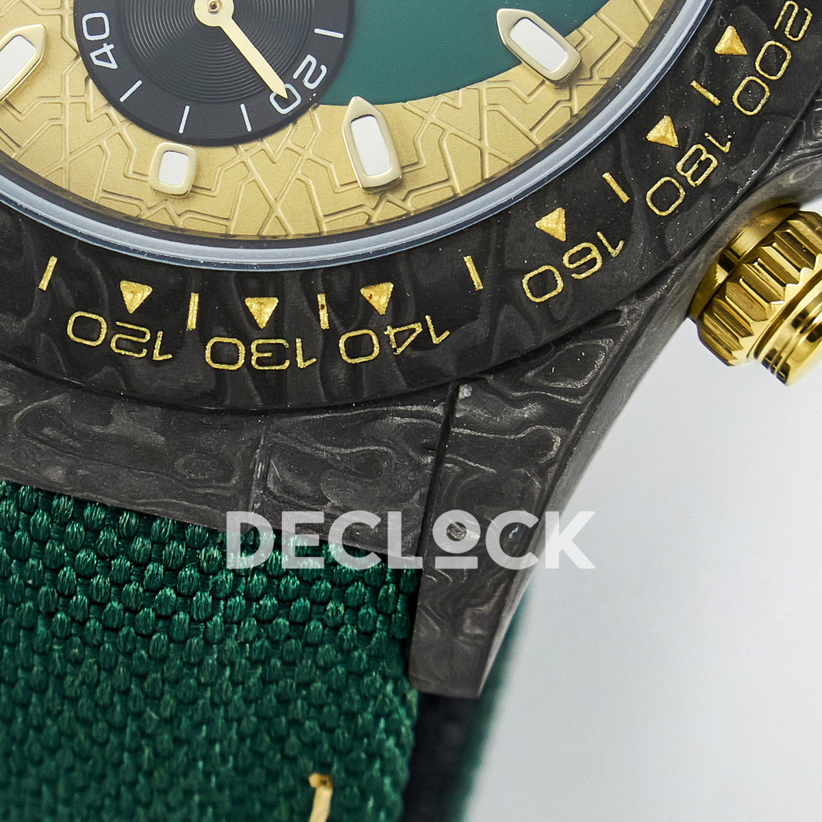 Rolex Daytona Custom Carbon Green Gold Green Strap DIWF A7750 replica - case lug