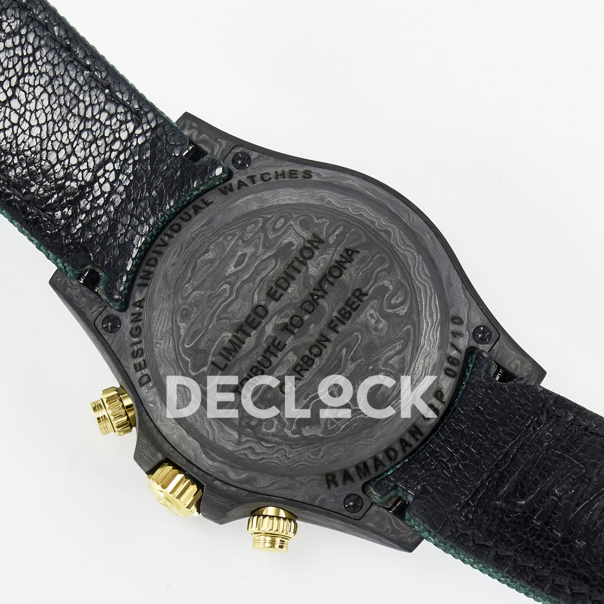 Rolex Daytona Custom Carbon Green Gold Green Strap DIWF A7750 replica - caseback