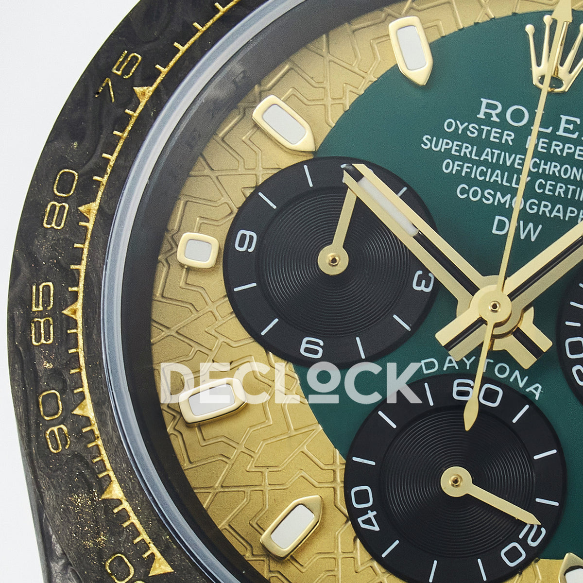 Rolex Daytona Custom Carbon Green Gold Green Strap DIWF A7750 replica - dial left