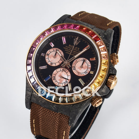Rolex Daytona Custom Carbon Rainbow Brown Strap DIWF A7750 replica - angled front