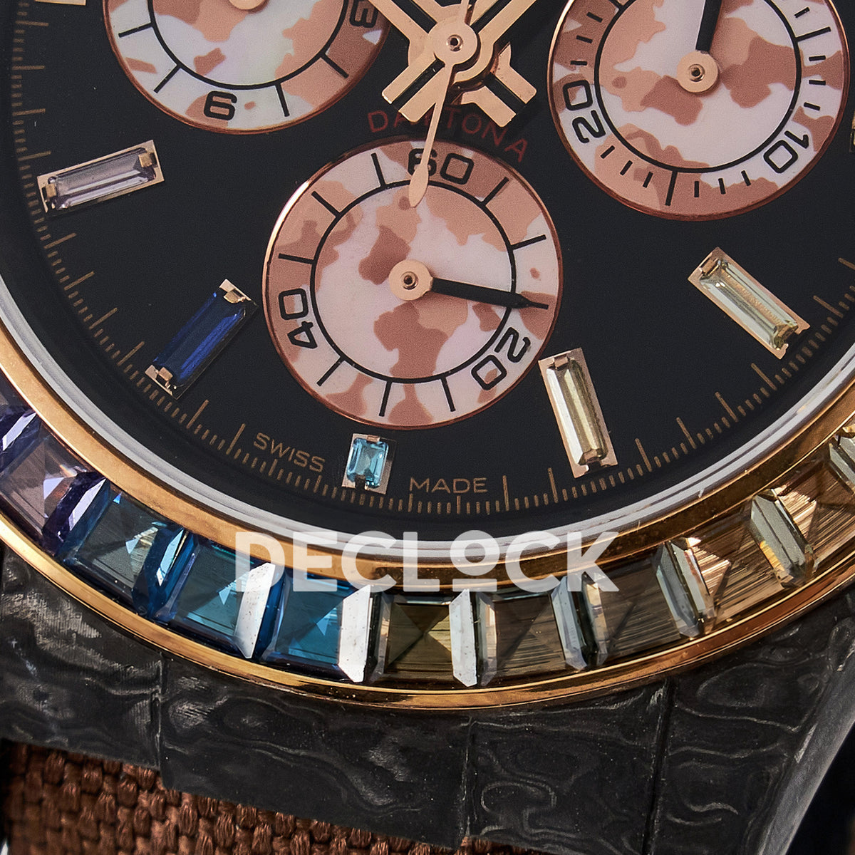 Rolex Daytona Custom Carbon Rainbow Brown Strap DIWF A7750 replica - bezel close up