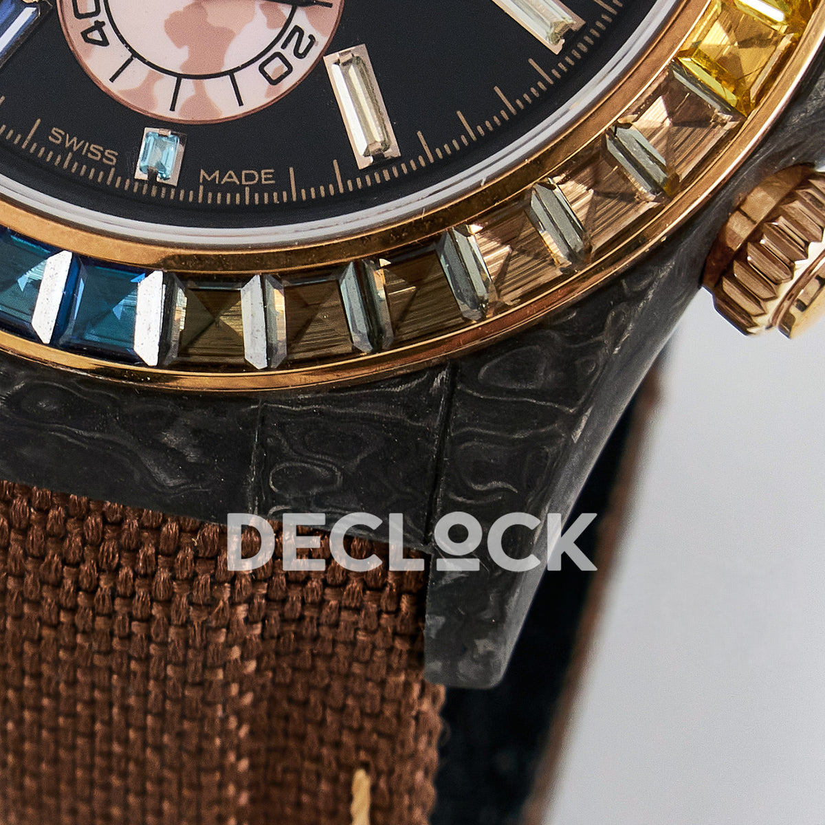 Rolex Daytona Custom Carbon Rainbow Brown Strap DIWF A7750 replica - case lug