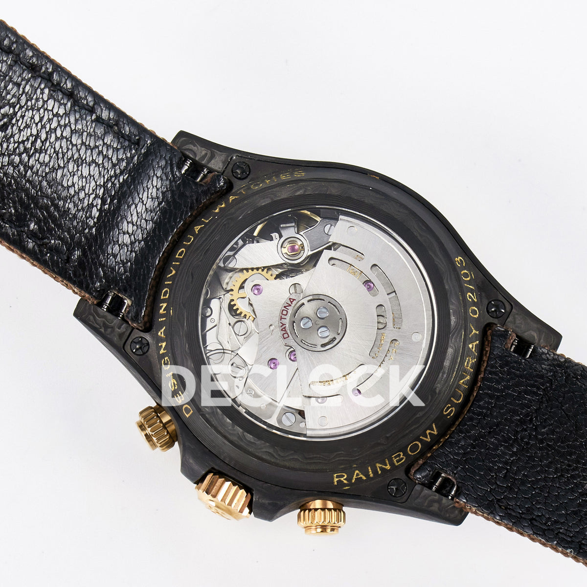 Rolex Daytona Custom Carbon Rainbow Brown Strap DIWF A7750 replica - caseback