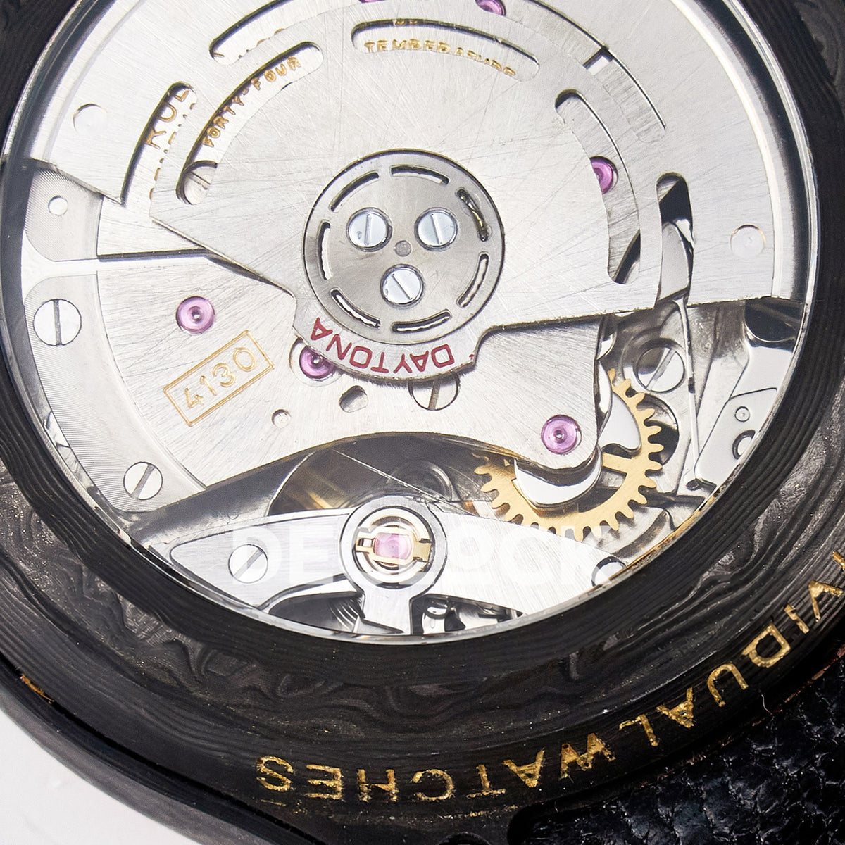 Rolex Daytona Custom Carbon Rainbow Brown Strap DIWF A7750 replica - caseback detail