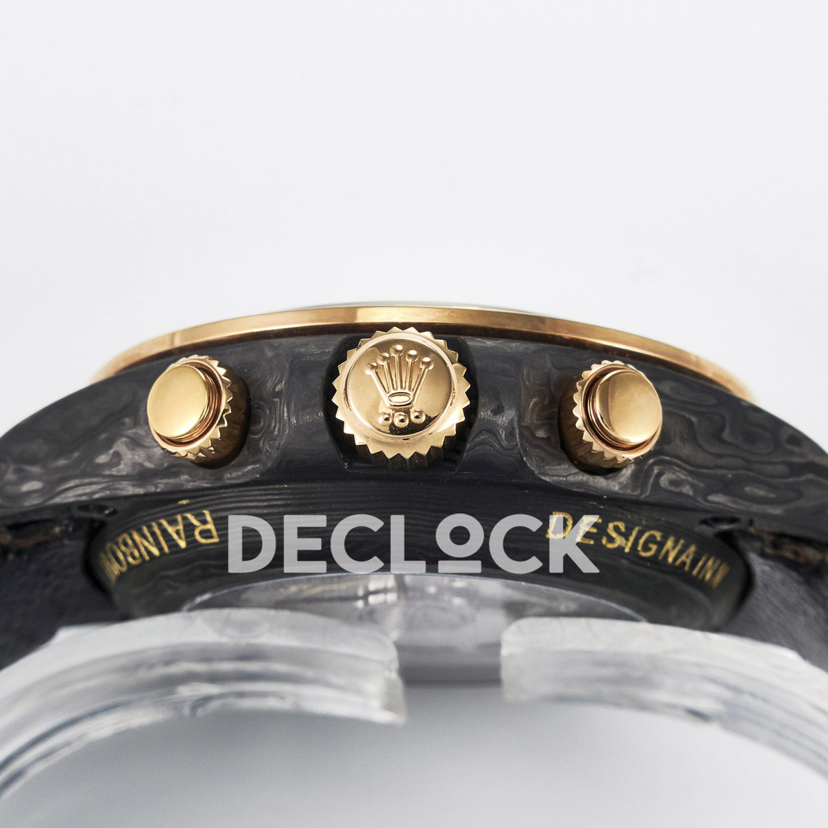 Rolex Daytona Custom Carbon Rainbow Brown Strap DIWF A7750 replica - crown side