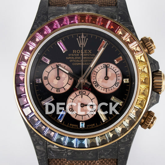 Rolex Daytona Custom Carbon Rainbow Brown Strap DIWF A7750 replica - dial close up