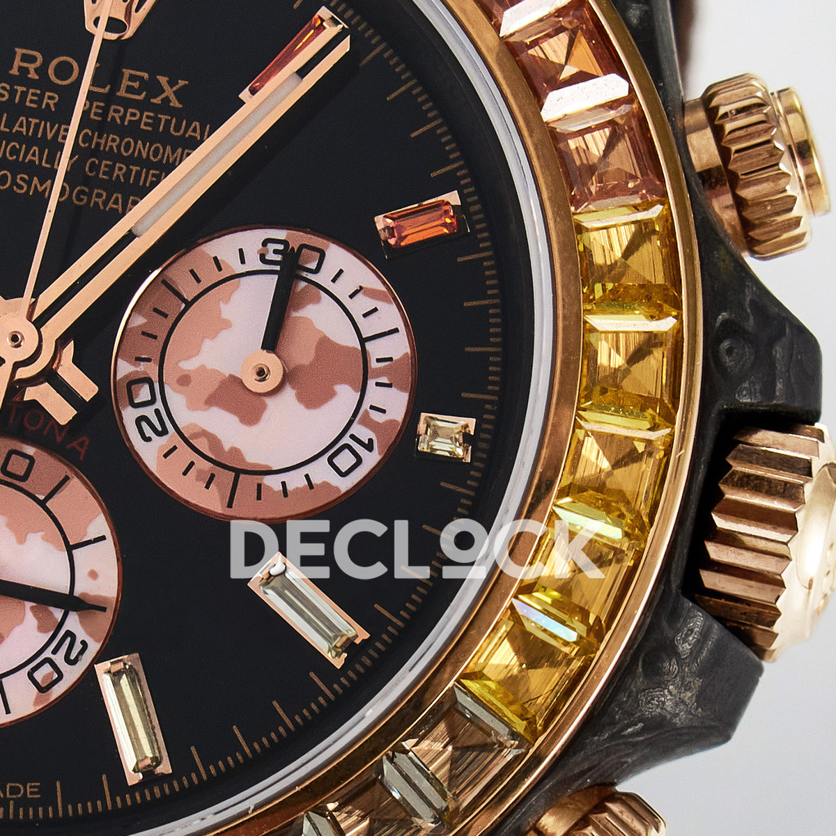 Rolex Daytona Custom Carbon Rainbow Brown Strap DIWF A7750 replica - dial right