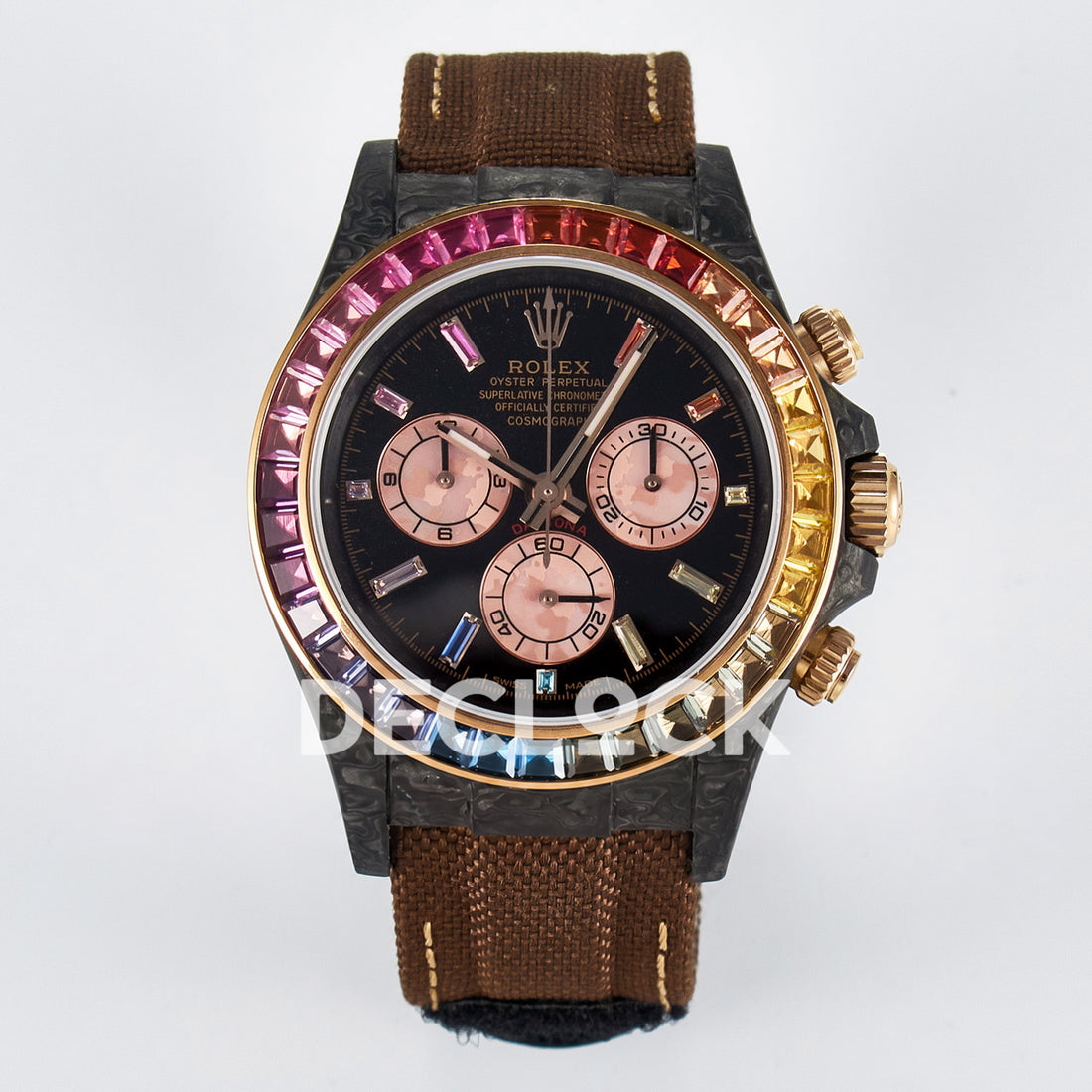Rolex Daytona Custom Carbon Rainbow Brown Strap DIWF A7750 replica - front Custom