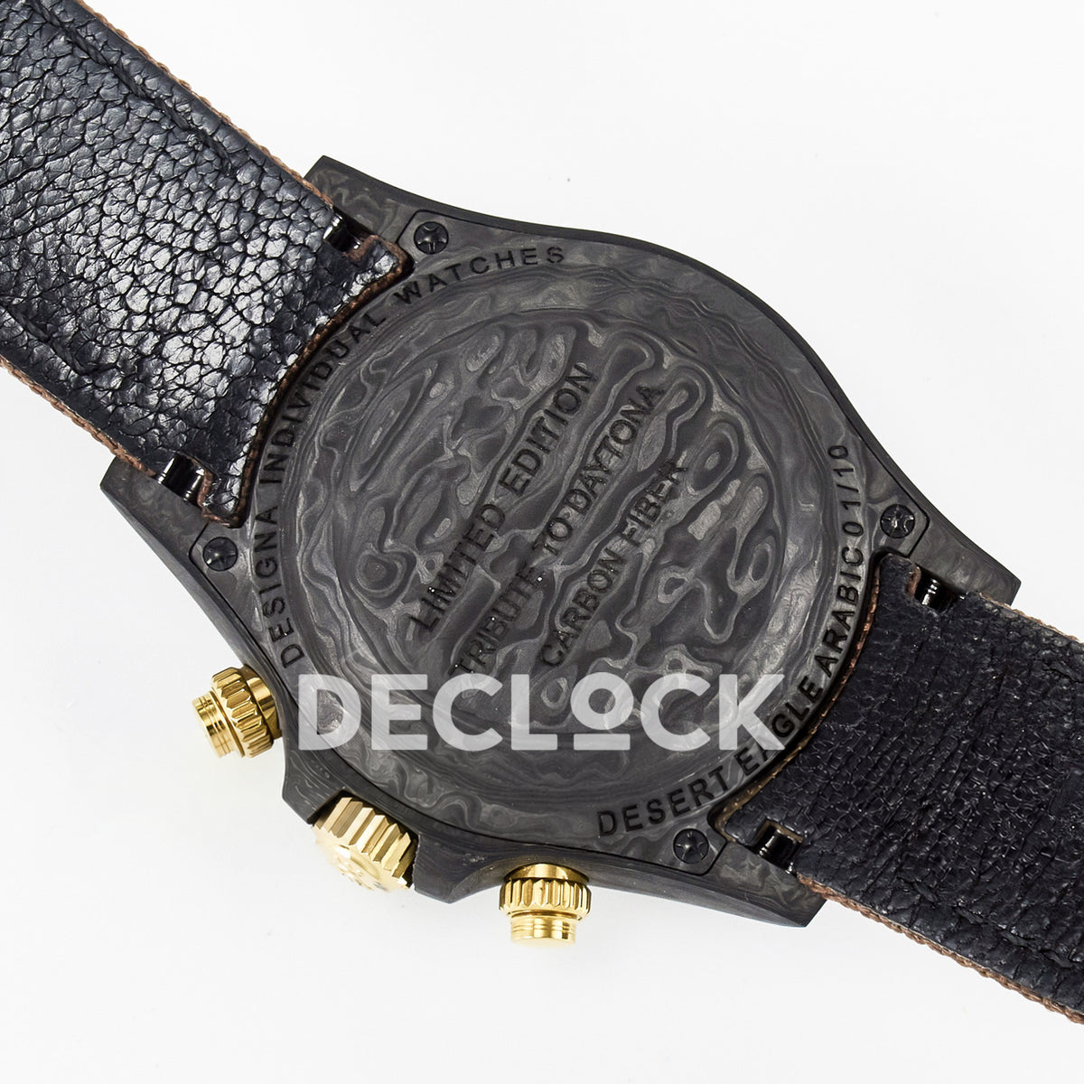 Rolex Daytona Custom Carbon Yellow Arabic Brown Strap DIWF A7750 replica - caseback