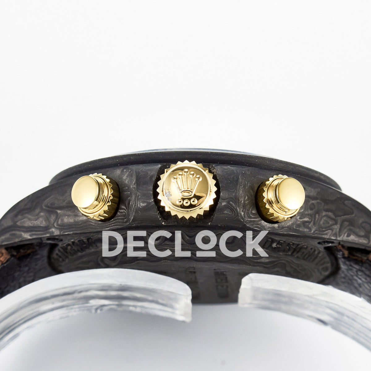Rolex Daytona Custom Carbon Yellow Arabic Brown Strap DIWF A7750 replica - crown side