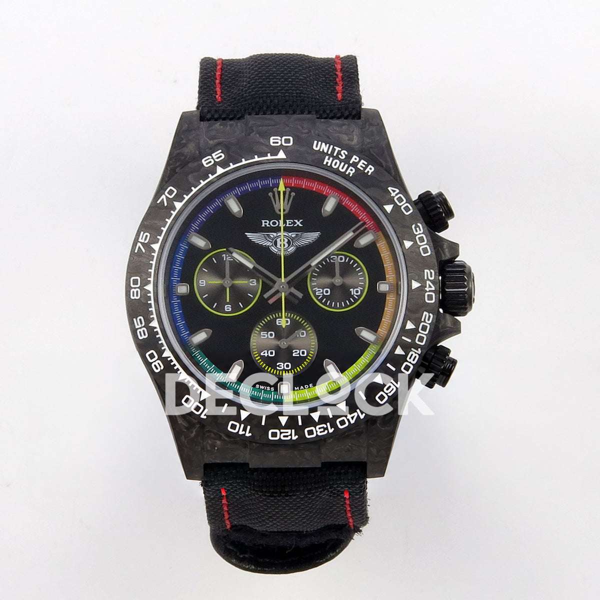 Rolex Daytona Custom DIW 'Bentley' Black Carbon Black Dial Rainbow Chapter Ring ANTF DD4801 replica - front