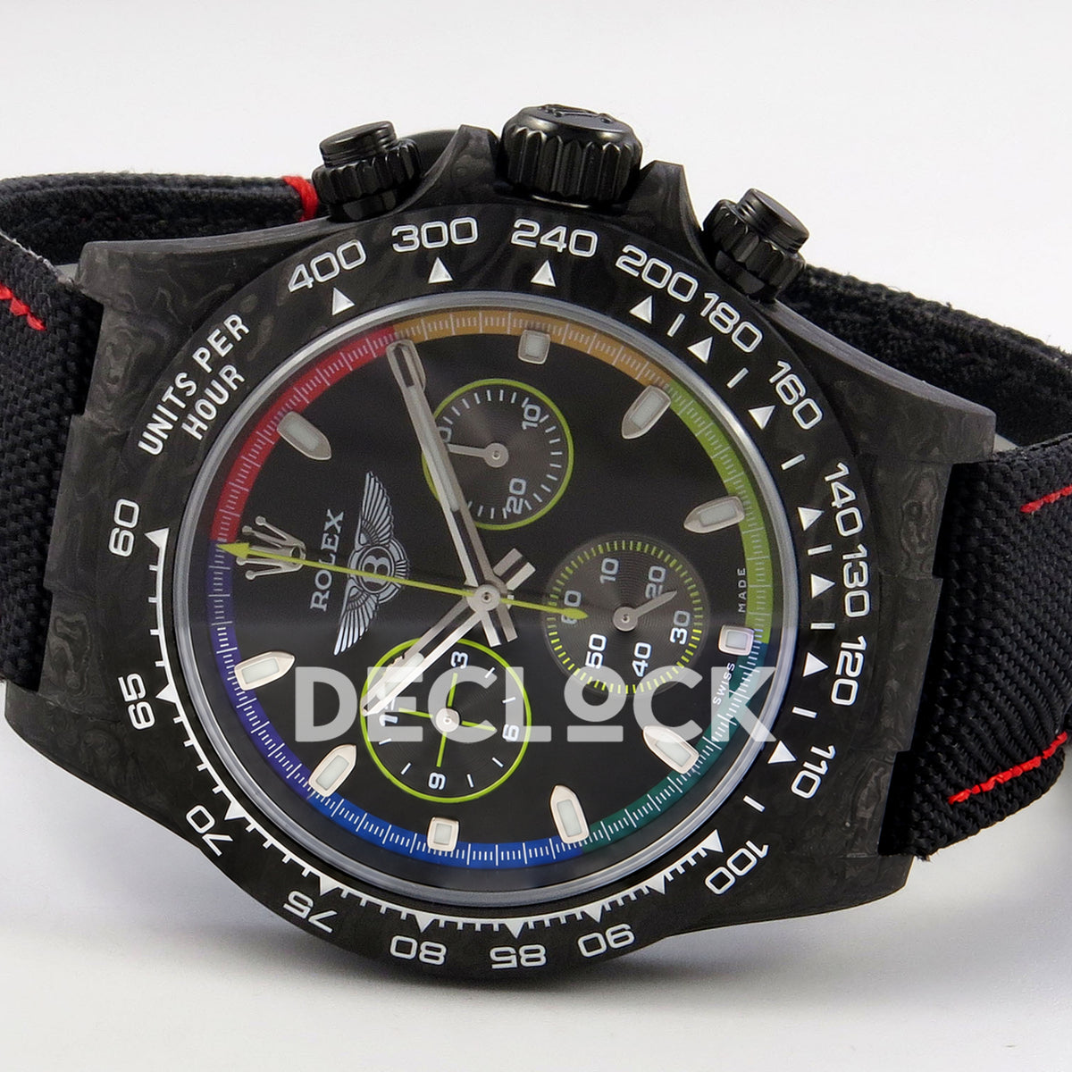 Rolex Daytona Custom DIW 'Bentley' Black Carbon Black Dial Rainbow Chapter Ring ANTF DD4801 replica - full watch right