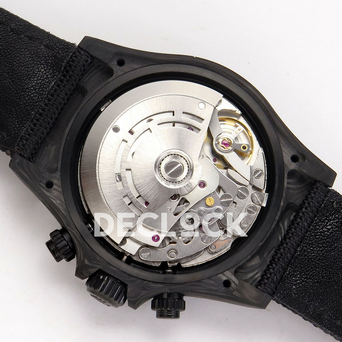 Rolex Daytona Custom DIW 'Bentley' Black Carbon Black Dial Rainbow Chapter Ring ANTF DD4801 replica - movement back angle