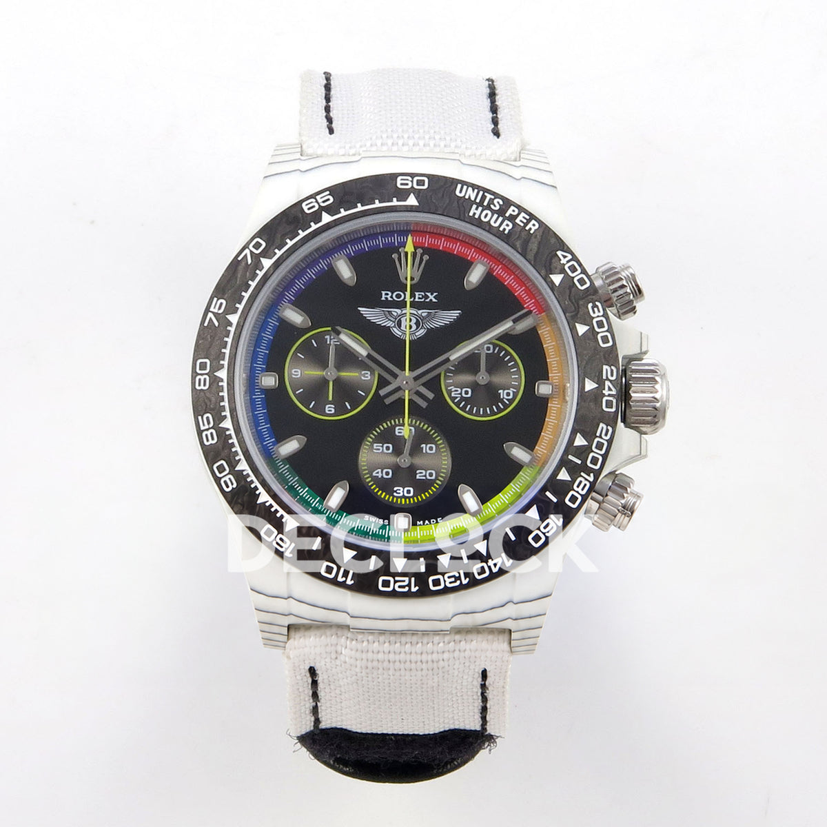 Rolex Daytona Custom DIW 'Bentley' White Carbon Black Dial Rainbow Chapter Ring ANTF DD4801 replica - front