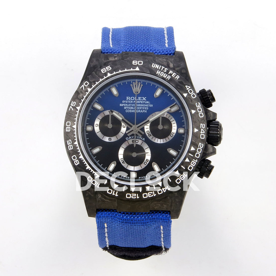 Rolex Daytona Custom DIW Black Carbon Blue Black Gradient Dial Blue Nylon ANTF DD4801 replica - front Custom