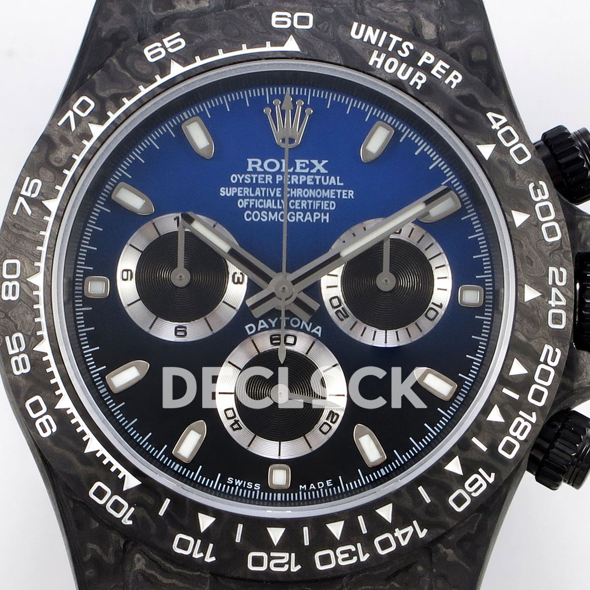 Rolex Daytona Custom DIW Black Carbon Blue Black Gradient Dial Blue Nylon ANTF DD4801 replica - dial closeup