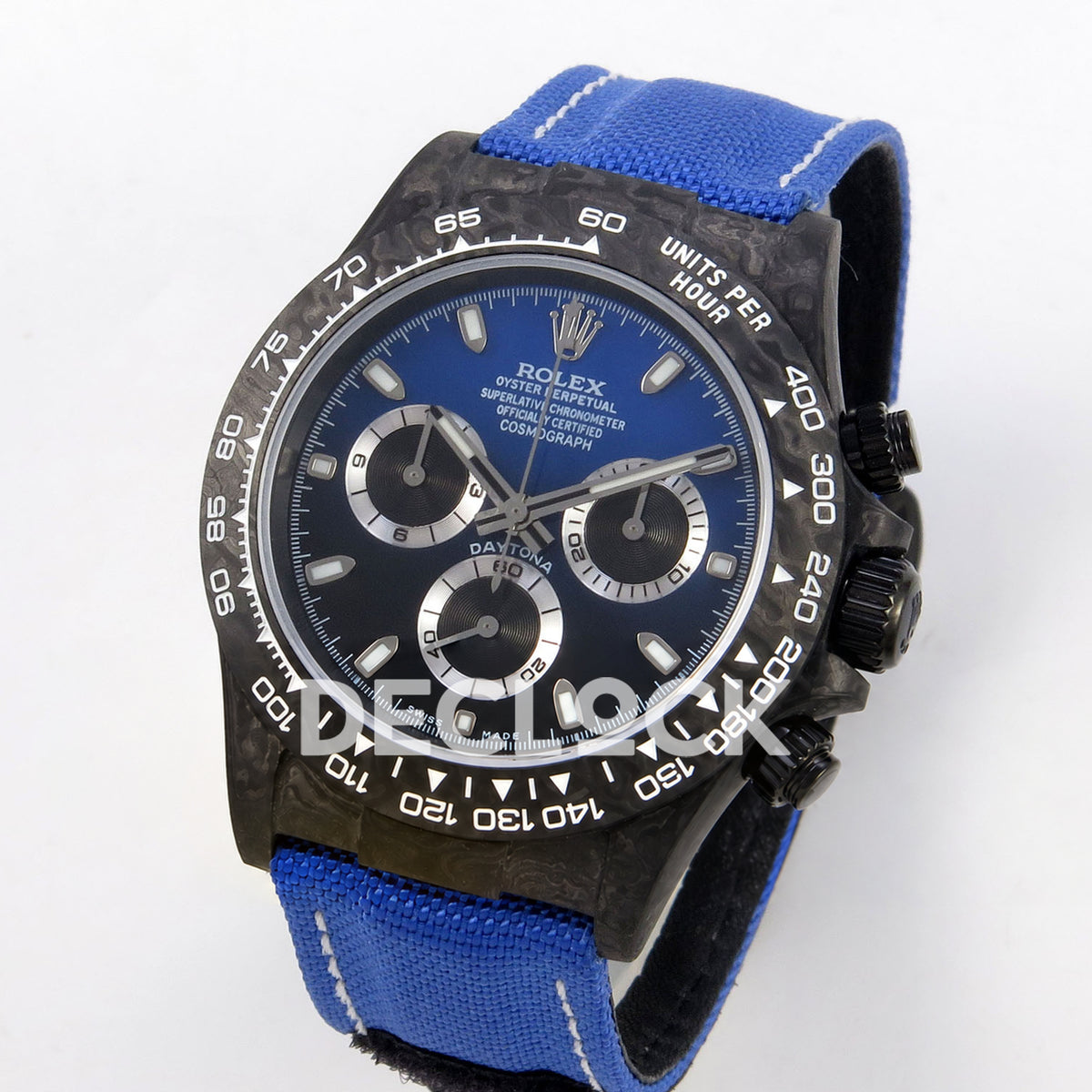 Rolex Daytona Custom DIW Black Carbon Blue Black Gradient Dial Blue Nylon ANTF DD4801 replica - three quarter