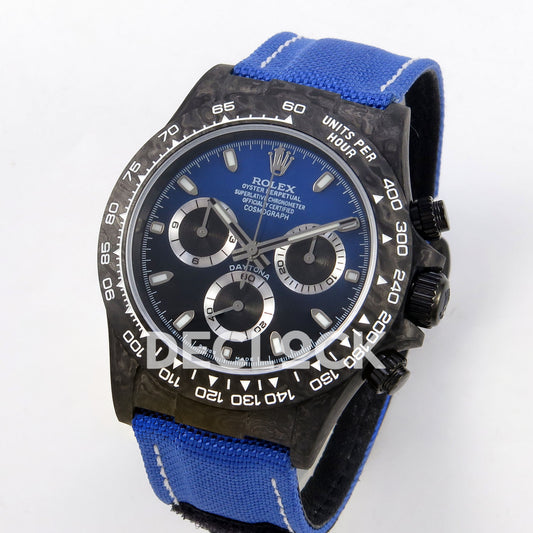 Rolex Daytona Custom DIW Black Carbon Blue Black Gradient Dial Blue Nylon ANTF DD4801 replica - three quarter