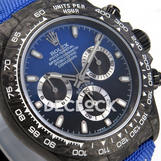 Rolex Daytona Custom DIW Black Carbon Blue Black Gradient Dial Blue Nylon ANTF DD4801 replica - dial angle left