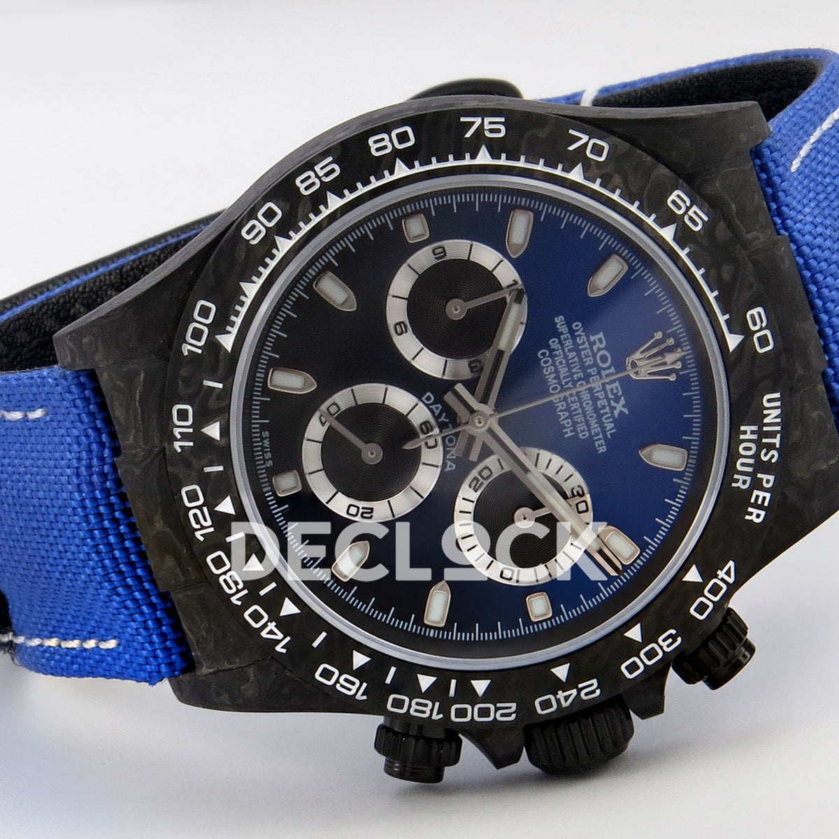 Rolex Daytona Custom DIW Black Carbon Blue Black Gradient Dial Blue Nylon ANTF DD4801 replica - full watch left