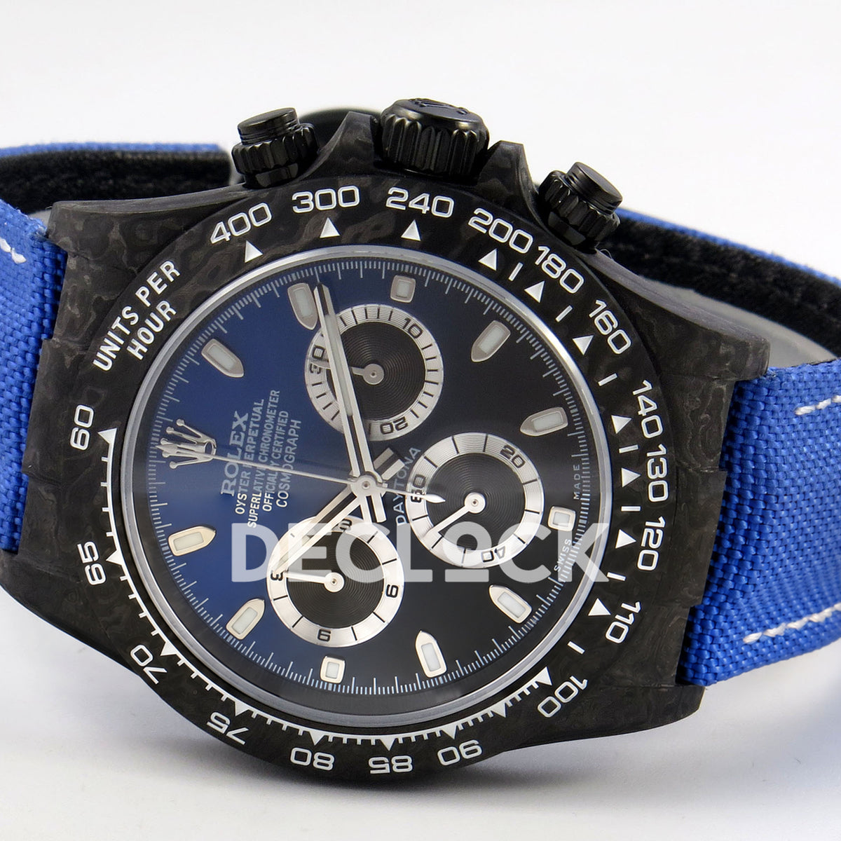 Rolex Daytona Custom DIW Black Carbon Blue Black Gradient Dial Blue Nylon ANTF DD4801 replica - full watch right