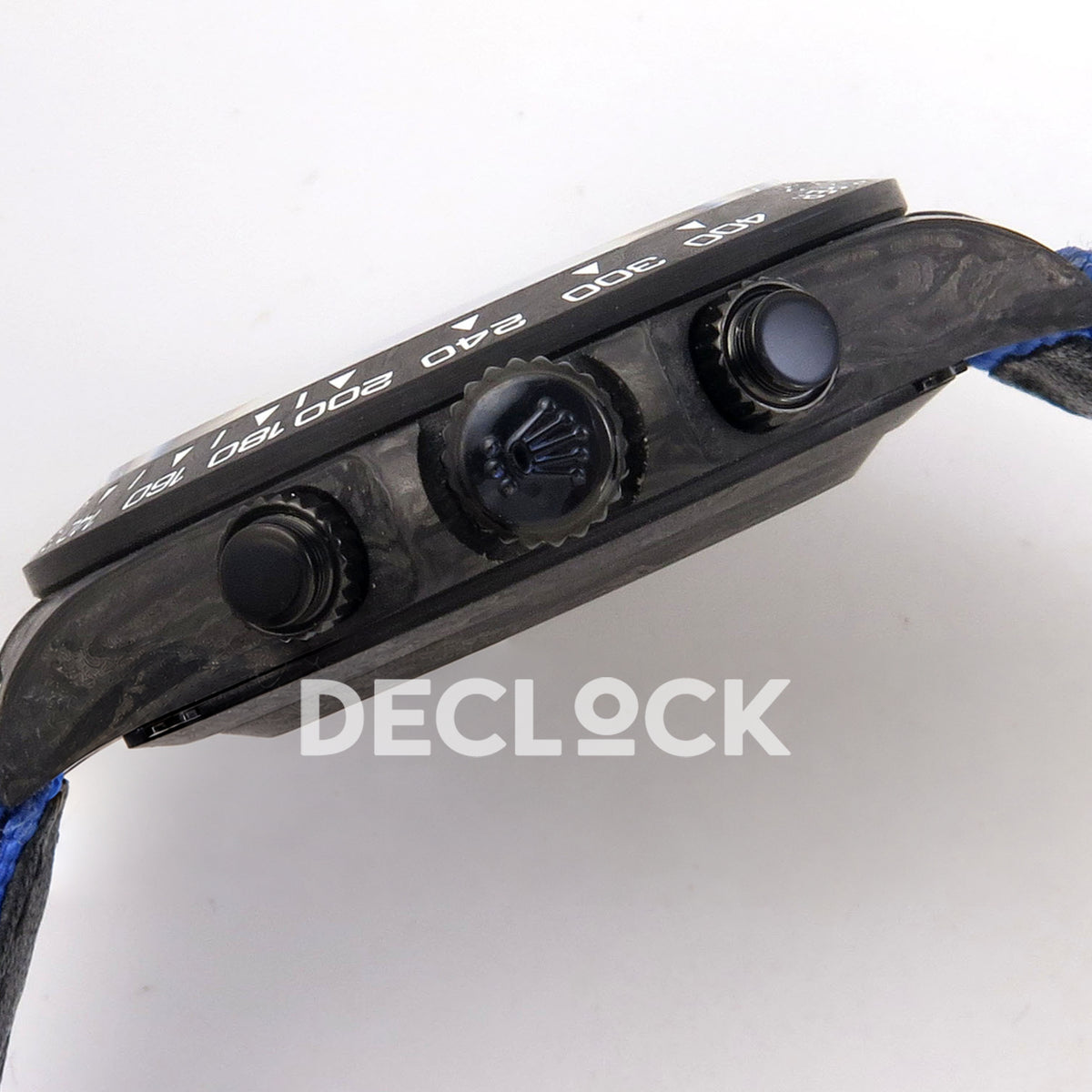 Rolex Daytona Custom DIW Black Carbon Blue Black Gradient Dial Blue Nylon ANTF DD4801 replica - crown pushers