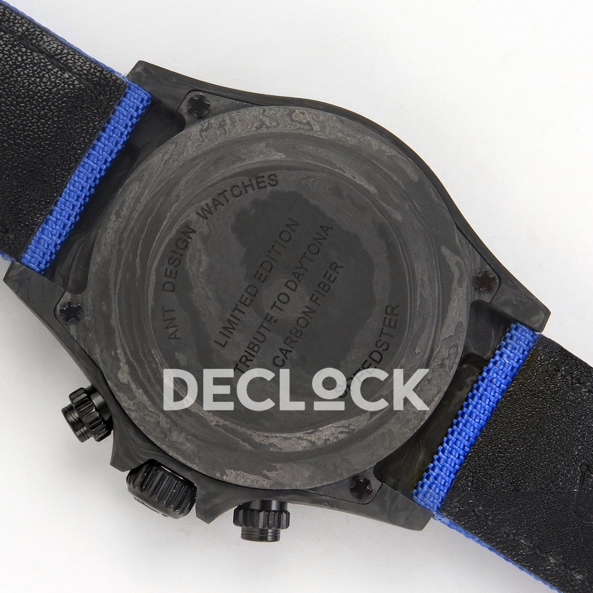 Rolex Daytona Custom DIW Black Carbon Blue Black Gradient Dial Blue Nylon ANTF DD4801 replica - solid caseback