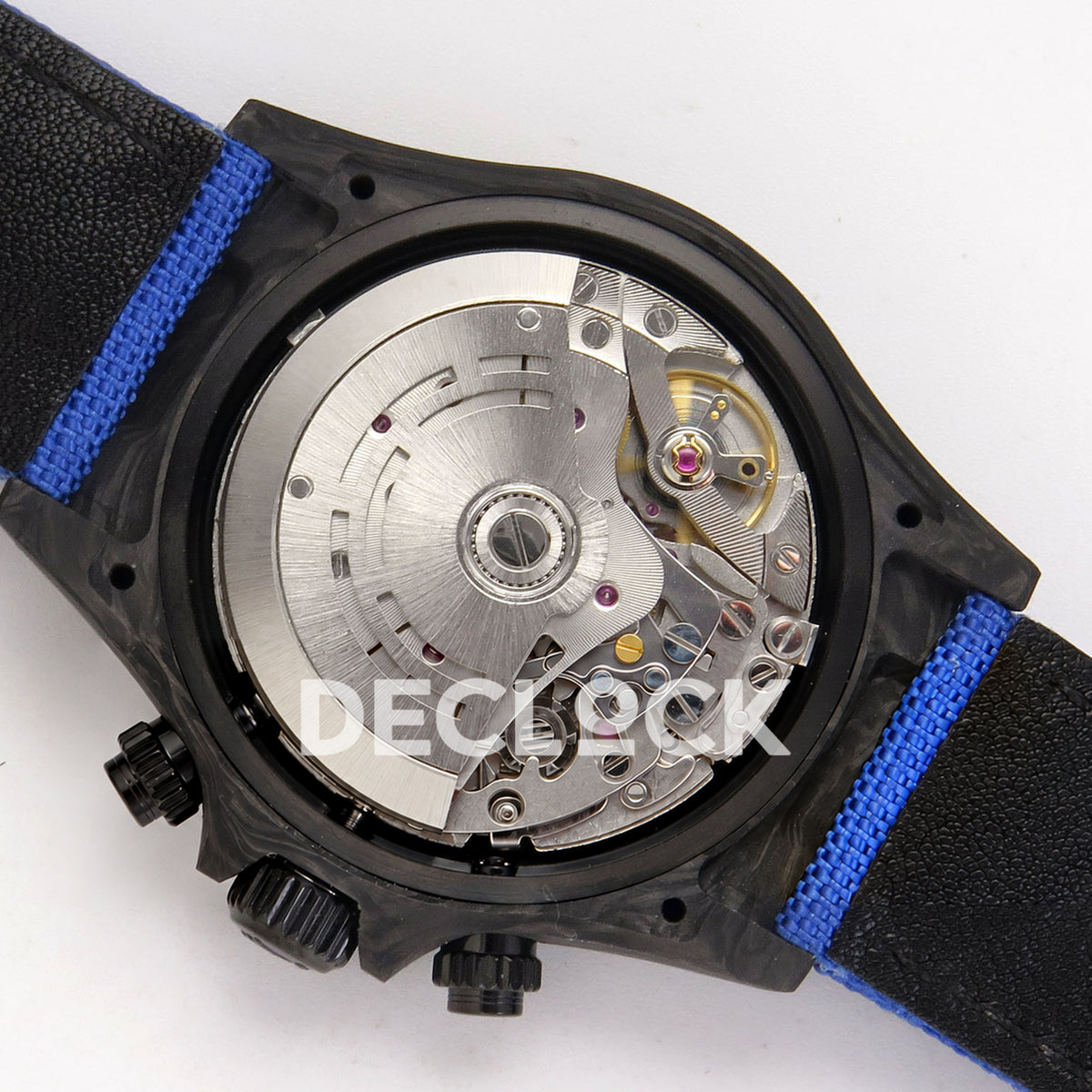 Rolex Daytona Custom DIW Black Carbon Blue Black Gradient Dial Blue Nylon ANTF DD4801 replica - movement back angle