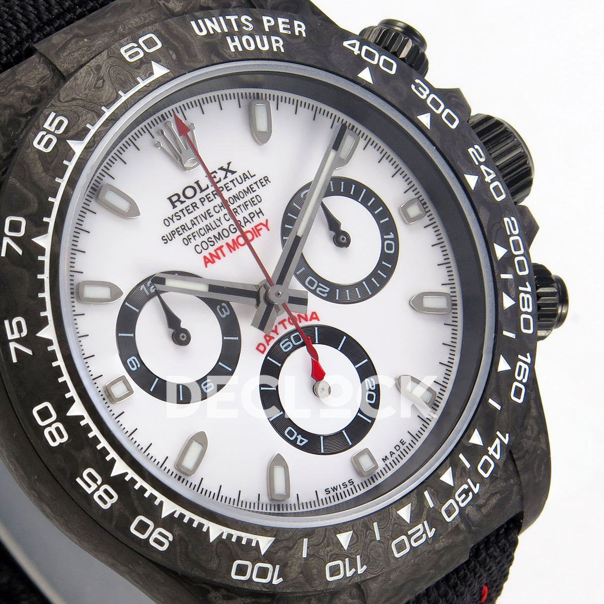 Rolex Daytona Custom DIW Black Carbon White Panda Dial ANTF DD4801 replica - dial angle left