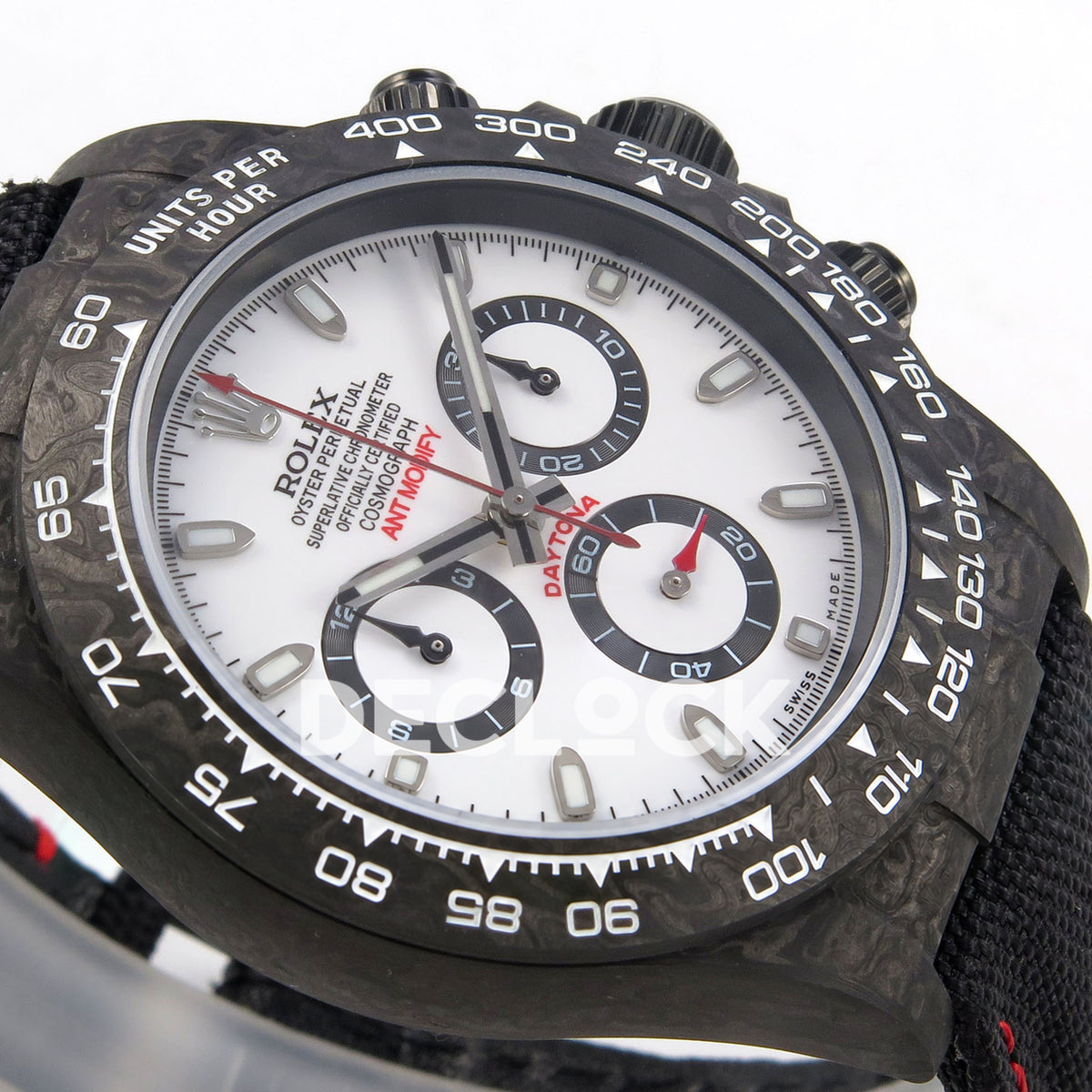 Rolex Daytona Custom DIW Black Carbon White Panda Dial ANTF DD4801 replica - dial side angle