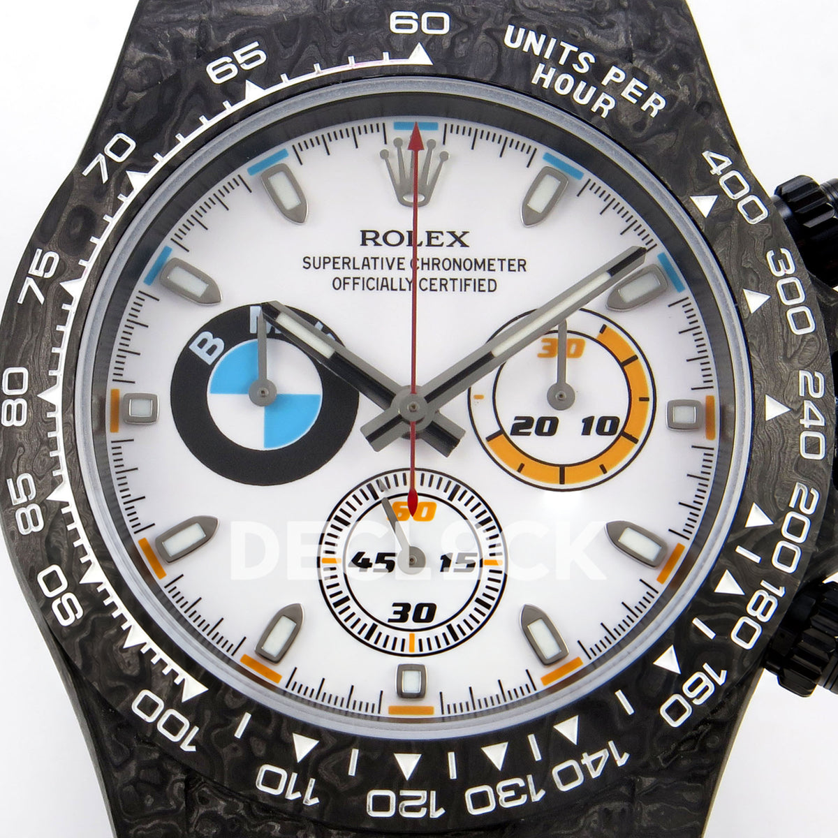 Rolex Daytona Custom DIW 'BMW' Black Carbon White Dial ANTF DD4801 replica - dial closeup