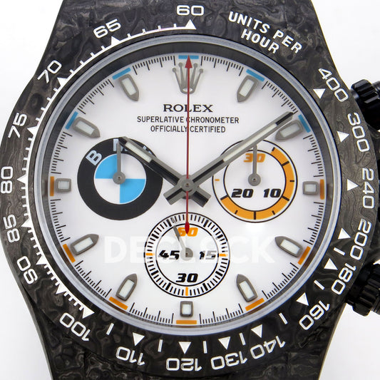 Rolex Daytona Custom DIW 'BMW' Black Carbon White Dial ANTF DD4801 replica - dial closeup