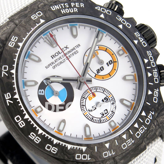 Rolex Daytona Custom DIW 'BMW' Black Carbon White Dial ANTF DD4801 replica - dial angle left