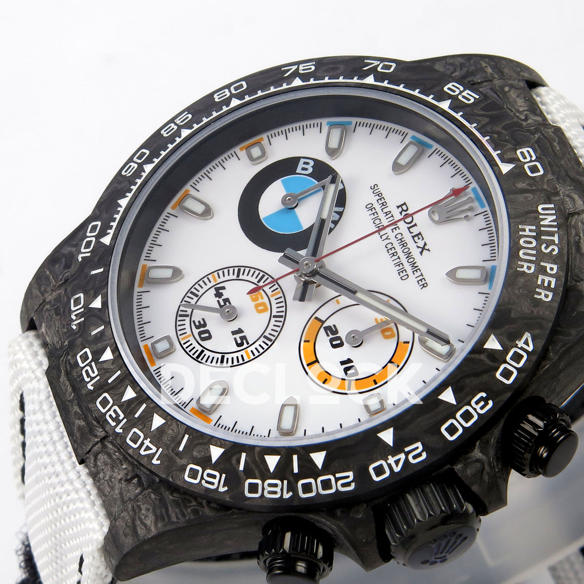 Rolex Daytona Custom DIW 'BMW' Black Carbon White Dial ANTF DD4801 replica - dial angle right
