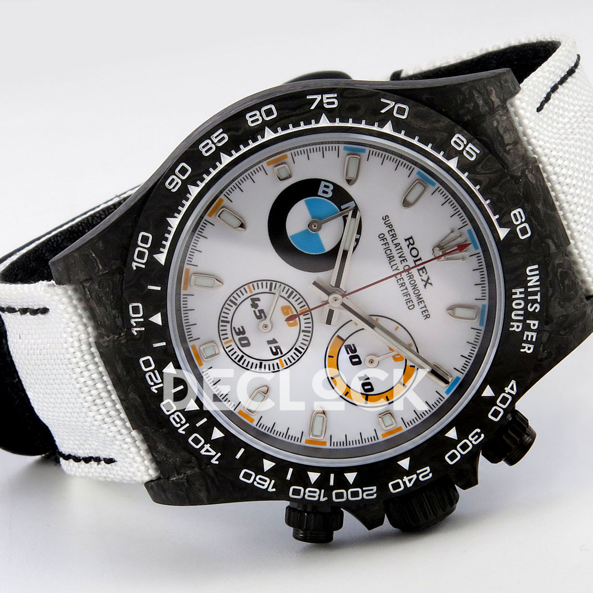Rolex Daytona Custom DIW 'BMW' Black Carbon White Dial ANTF DD4801 replica - full watch left
