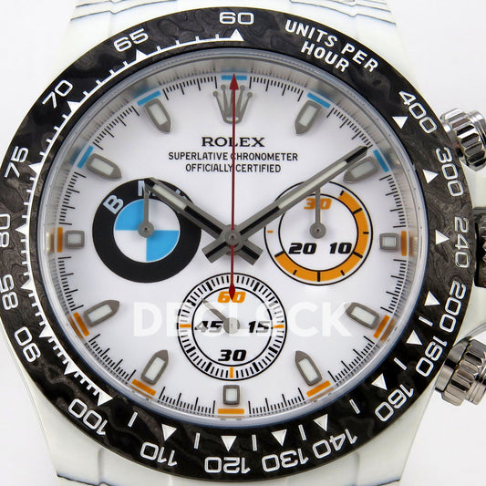 Rolex Daytona Custom DIW 'BMW' White Carbon White Dial ANTF DD4801 replica - dial closeup
