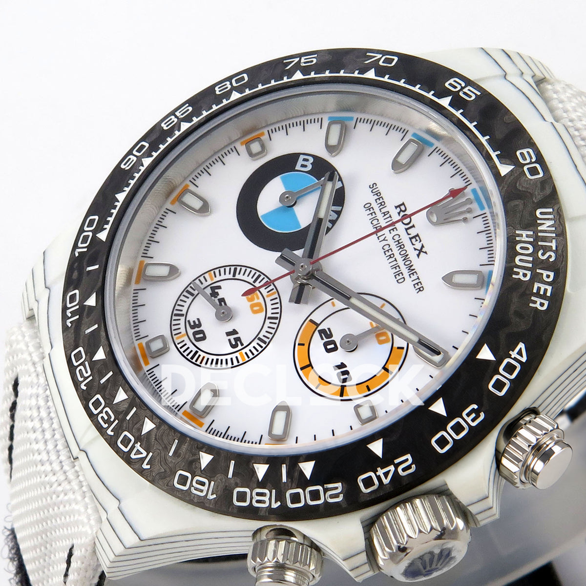 Rolex Daytona Custom DIW 'BMW' White Carbon White Dial ANTF DD4801 replica - dial angle right
