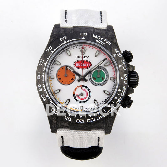 Rolex Daytona Custom DIW 'Bugatti' Black Carbon White Dial ANTF DD4801 replica - front