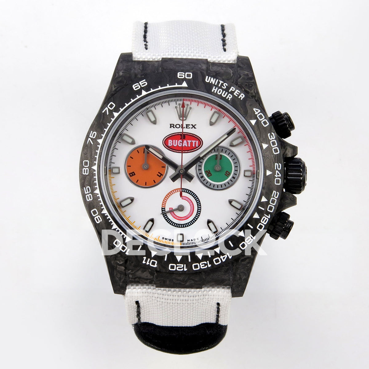 Rolex Daytona Custom DIW 'Bugatti' Black Carbon White Dial ANTF DD4801 replica - front