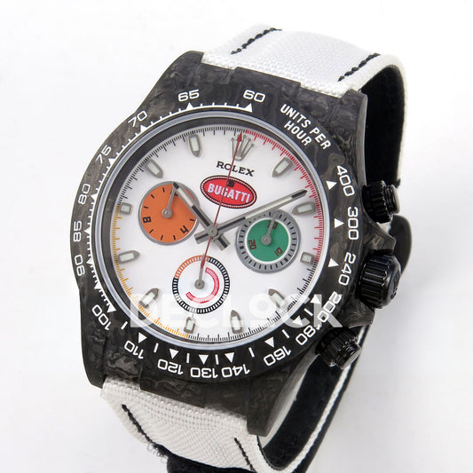 Rolex Daytona Custom DIW 'Bugatti' Black Carbon White Dial ANTF DD4801 replica - three quarter