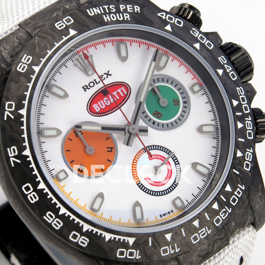 Rolex Daytona Custom DIW 'Bugatti' Black Carbon White Dial ANTF DD4801 replica - dial angle left
